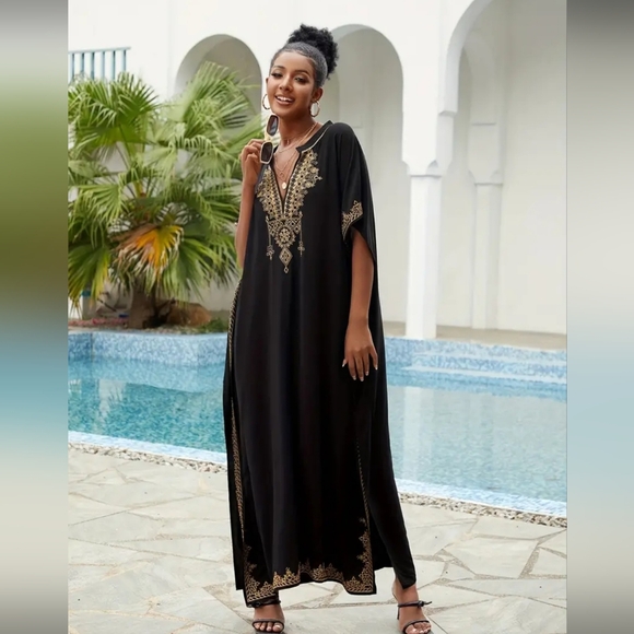 NIP Gorgeous Black And Gold Embroidered Kaften - Picture 5 of 6